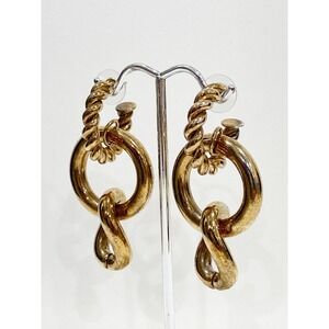 Dannijo Gold Louisa Earrings Gold Plated Drop Hoop Rope Chain Post Back $150